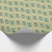 Papier Cadeau Emballage à motif bleu vert d'insectes (Coin)