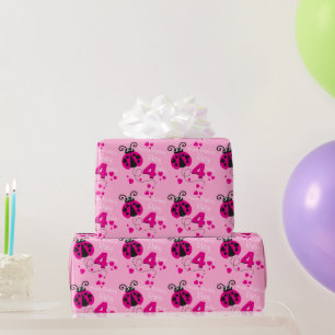 Papier Cadeau Emballage anniversaire fille âge coccinelle motif