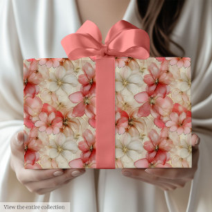 Papier Cadeau Emballage anniversaire floral rose poudré et or él