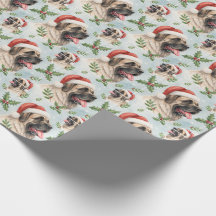 Emballage aquarelle de Noël Festif Mastiff au houx
