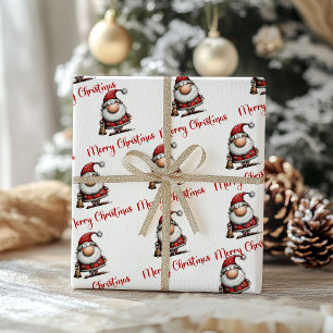 Papier Cadeau Emballage aquarelle de Noël Père Noël fantaisiste 