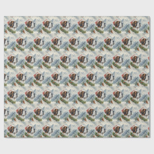 Papier Cadeau Emballage aquarelle de Noël Saint-Bernard Montagne