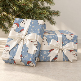 Papier Cadeau Emballage Bonhomme de Neige de Noël Bleu Snowball