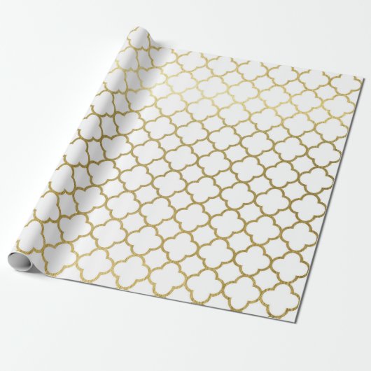 Papier Cadeau Emballage de mariage abstrait à motif hexagonal or (Déroulé)