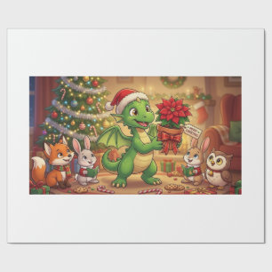 Papier Cadeau Emballage de Noël avec un joli dragon vert de Noël
