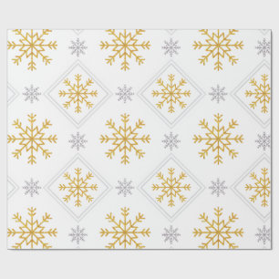 Papier Cadeau Emballage de Noël Élégant Blanc, Or et Argent