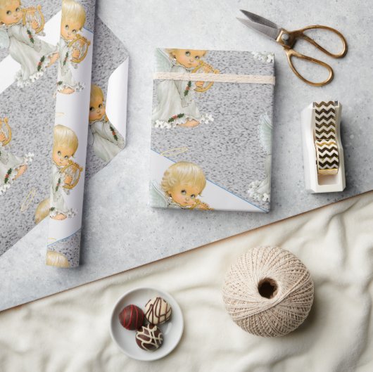 Papier Cadeau Emballage de Noël Gris Ange Bébé (Artisanat)