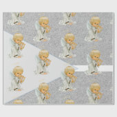 Papier Cadeau Emballage de Noël Gris Ange Bébé (Plat)