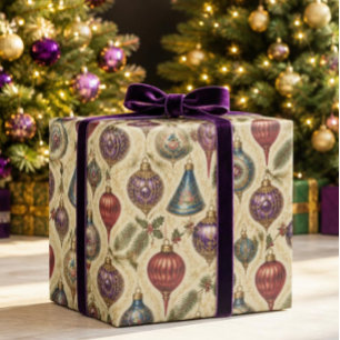 Papier Cadeau Emballage de Noël Ornements Victorien de Luxe