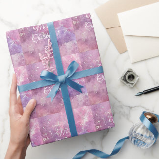 Papier Cadeau Emballage de Noël scintillant à l'aquarelle rose