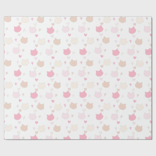Papier Cadeau Emballage joli pastel kawaii chats cœurs et étoile