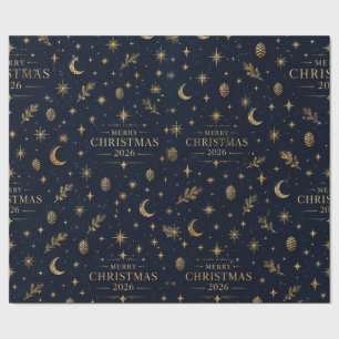 Papier Cadeau Emballage LUXUEUX Noël Botanique Floral Navy Or