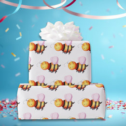 Papier Cadeau Emballage mignon à motif d'abeille à ailes roses
