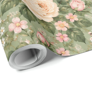 Papier Cadeau Emballage motif floral rose rose vintage Cottageco