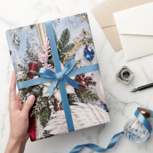 Papier Cadeau Emballage Noël Pervenche Givrée Forêt Hivernale