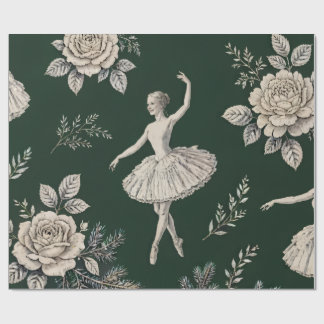 Papier Cadeau Emballage Noël Toile Ballerine - Vert Chasseur