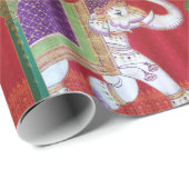 Papier Cadeau Emballage rouge et vert d'éléphant indien d'art de (Coin rond)