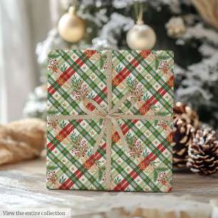 Papier Cadeau Emballage traditionnel rouge et vert à carreaux à