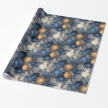 Emballage urbain bleu et or à motif hexagonal