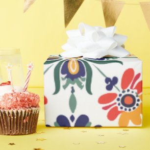 Papier Cadeau Emballage vibrant à motif floral folklorique scand