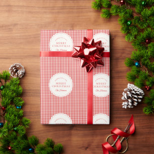 Papier Cadeau Emblème de cercle à carreaux rouges de Noël classi