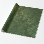 Papier Cadeau Emerald Christmas Drapery Damask<br><div class="desc">Papier d'emballage vintage vert émeraude en tissu damassé.</div>