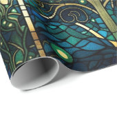 Papier Cadeau Emerald Green Forest Faux Motif en verre tendu (Coin rond)