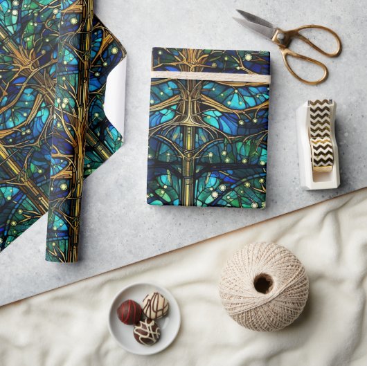 Papier Cadeau Emerald Green Forest Faux Motif en verre tendu (Artisanat)