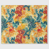 Papier Cadeau Emerald Green & Gold Abstrait Paisley Feuilles (3) (Plat)