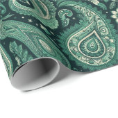 Papier Cadeau Emerald Green Paisley (Coin rond)