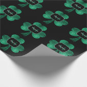 Papier Cadeau Emerald Green Sparkle Shamrock noir Monogramme (Coin)