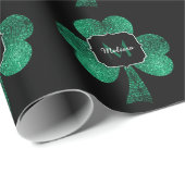 Papier Cadeau Emerald Green Sparkle Shamrock noir Monogramme (Coin rond)