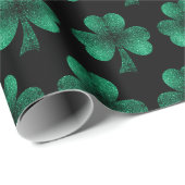 Papier Cadeau Emerald Green Sparkles Shamrock motif noir (Coin rond)