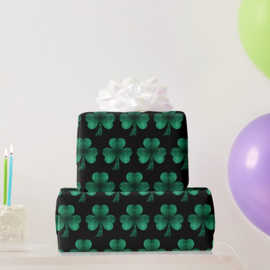 Papier Cadeau Emerald Green Sparkles Shamrock motif noir (Cadeaux de fête)