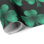 Papier Cadeau Emerald Green Sparkles Shamrock motif noir (Coin rond)