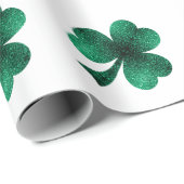 Papier Cadeau Emerald Sparkles Shamrock Clover vert blanc (Coin rond)