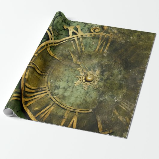Papier Cadeau Émeraude Green Rustic Steampunk Horloge (12) (Déroulé)