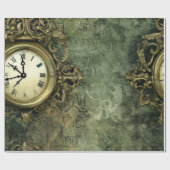 Papier Cadeau Émeraude Green Rustic Steampunk Horloge (4) (Plat)