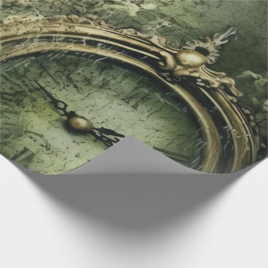 Papier Cadeau Émeraude Green Rustic Steampunk Horloge (7) (Coin)