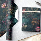 Papier Cadeau Émeraude lunaire et découpage florale rose