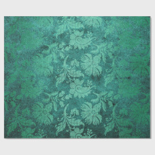 Papier Cadeau Émeraude luxueuse et damas vintage vert forêt