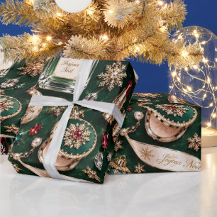 Papier Cadeau Émeraude Parisienne Bijoux de Noël Bourgogne