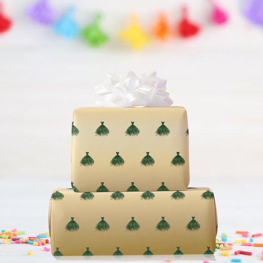 Papier Cadeau Émeraude robe d'or vert fille anniversaire