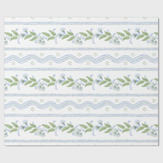 Papier Cadeau Emma Stripe Cornflower Bleu et vert (Plat)