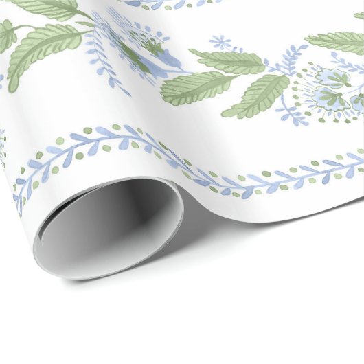 Papier Cadeau Emma Stripe Cornflower Bleu et vert (Coin rond)