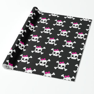 Papier Cadeau emo punk féminin crâne et os croisés