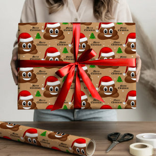 Papier Cadeau emoji de noël poop avec chapeau de santa enveloppa