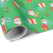Papier Cadeau emoji de Noël vert (Coin rond)