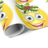 Papier Cadeau Émoticône Emoji de pudding de Noël (Coin rond)