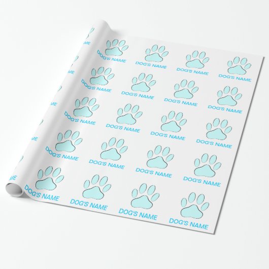 Papier Cadeau Empreinte de chien bleu bébé (Déroulé)